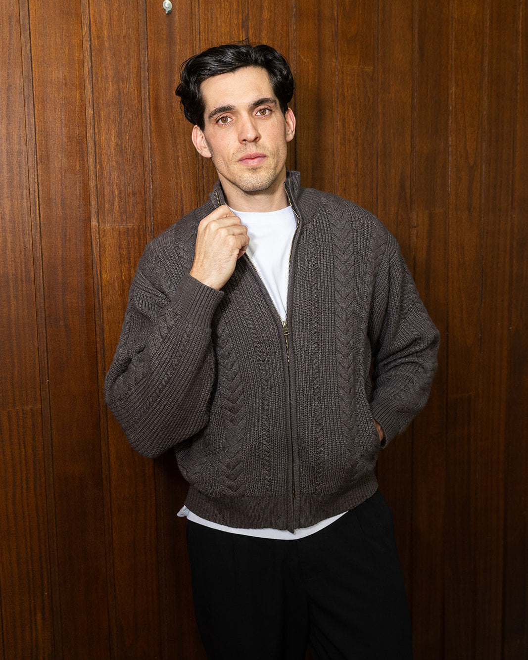 Mocha Cable Knit Zip