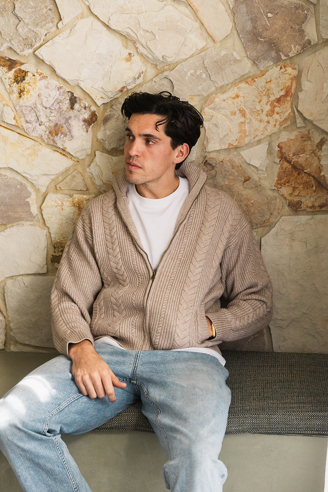 Taupe Cable Knit Zip