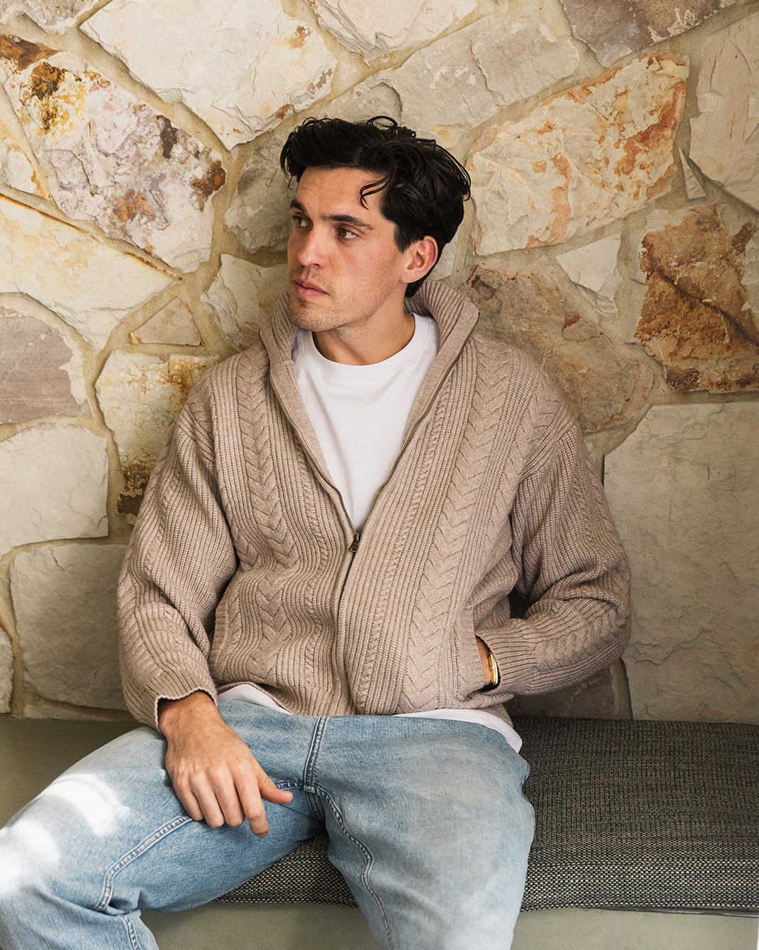 Taupe Cable Knit Zip