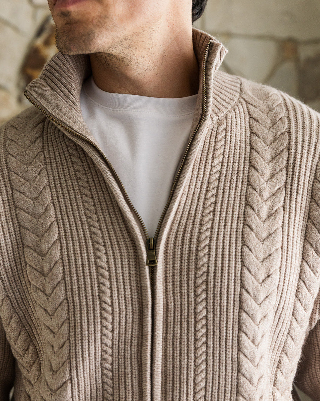 Oat Cable Knit Zip