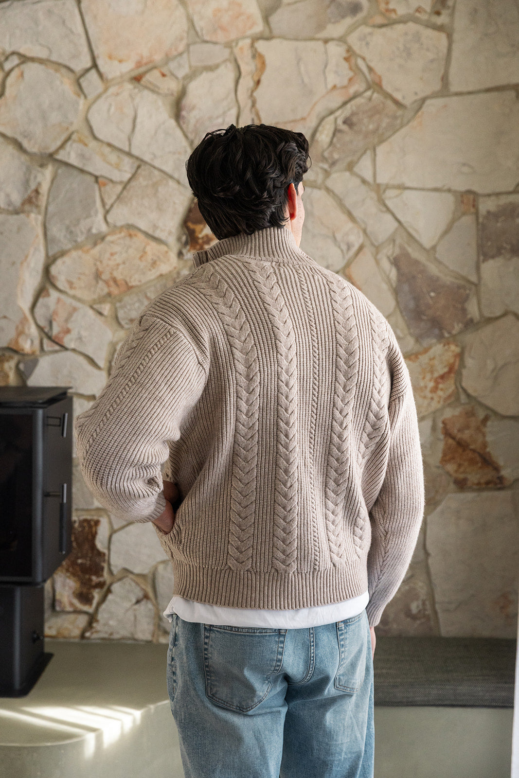 Taupe Cable Knit Zip