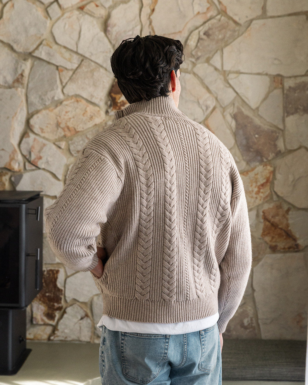 Oat Cable Knit Zip