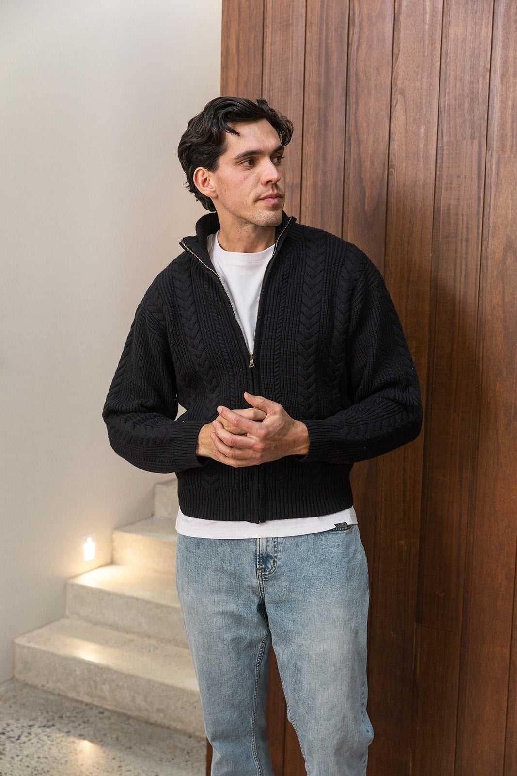 Black Cable Knit Zip