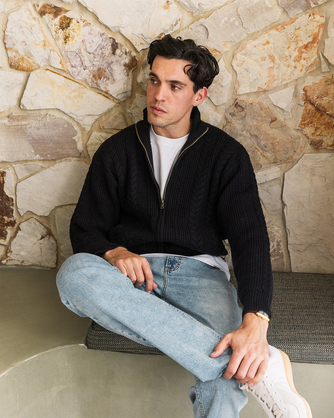 Black Cable Knit Zip