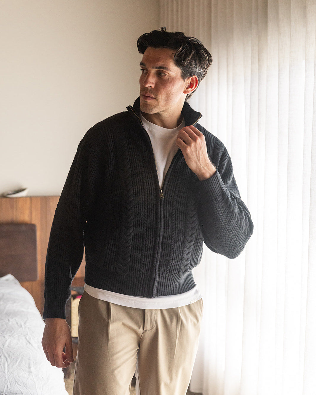 Black Cable Knit Zip