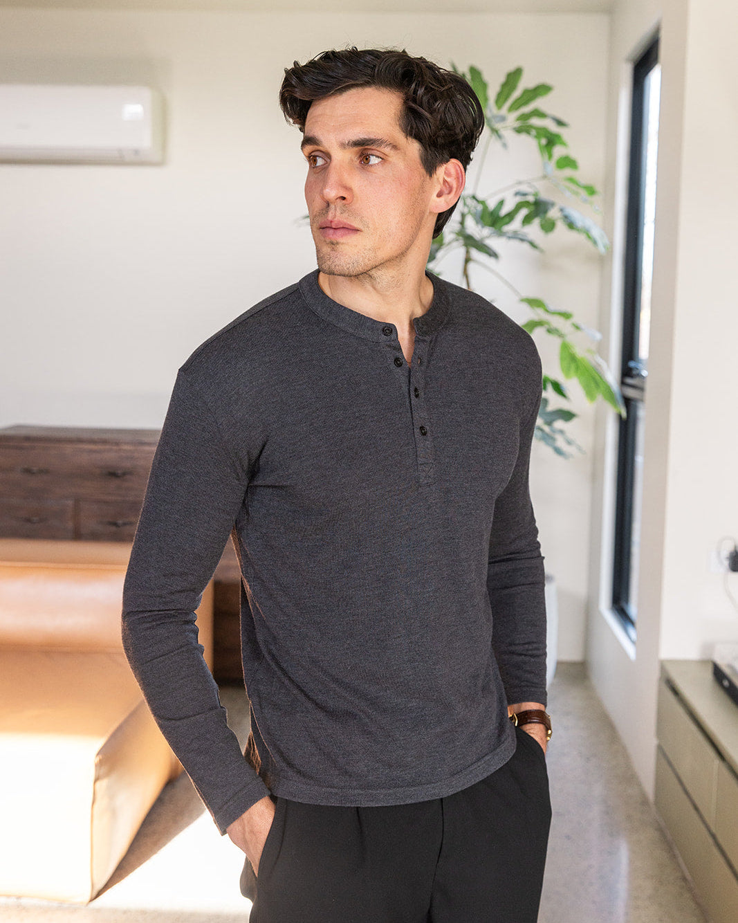 Charcoal Long Sleeve Henley