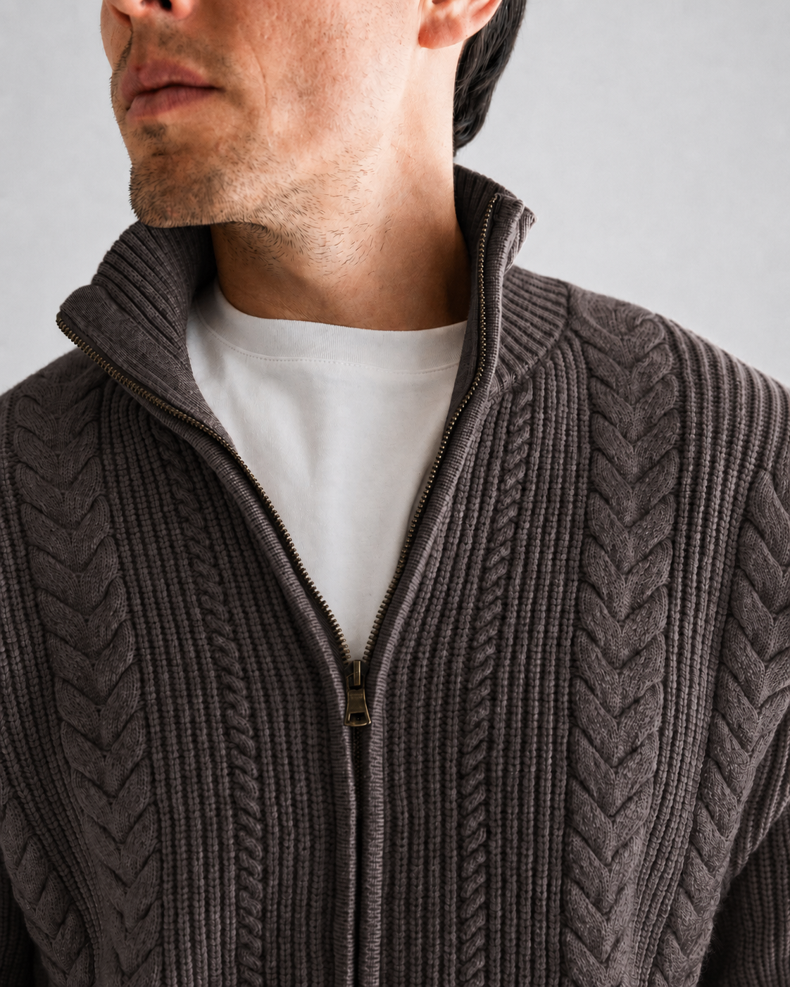 Mocha Cable Knit Zip