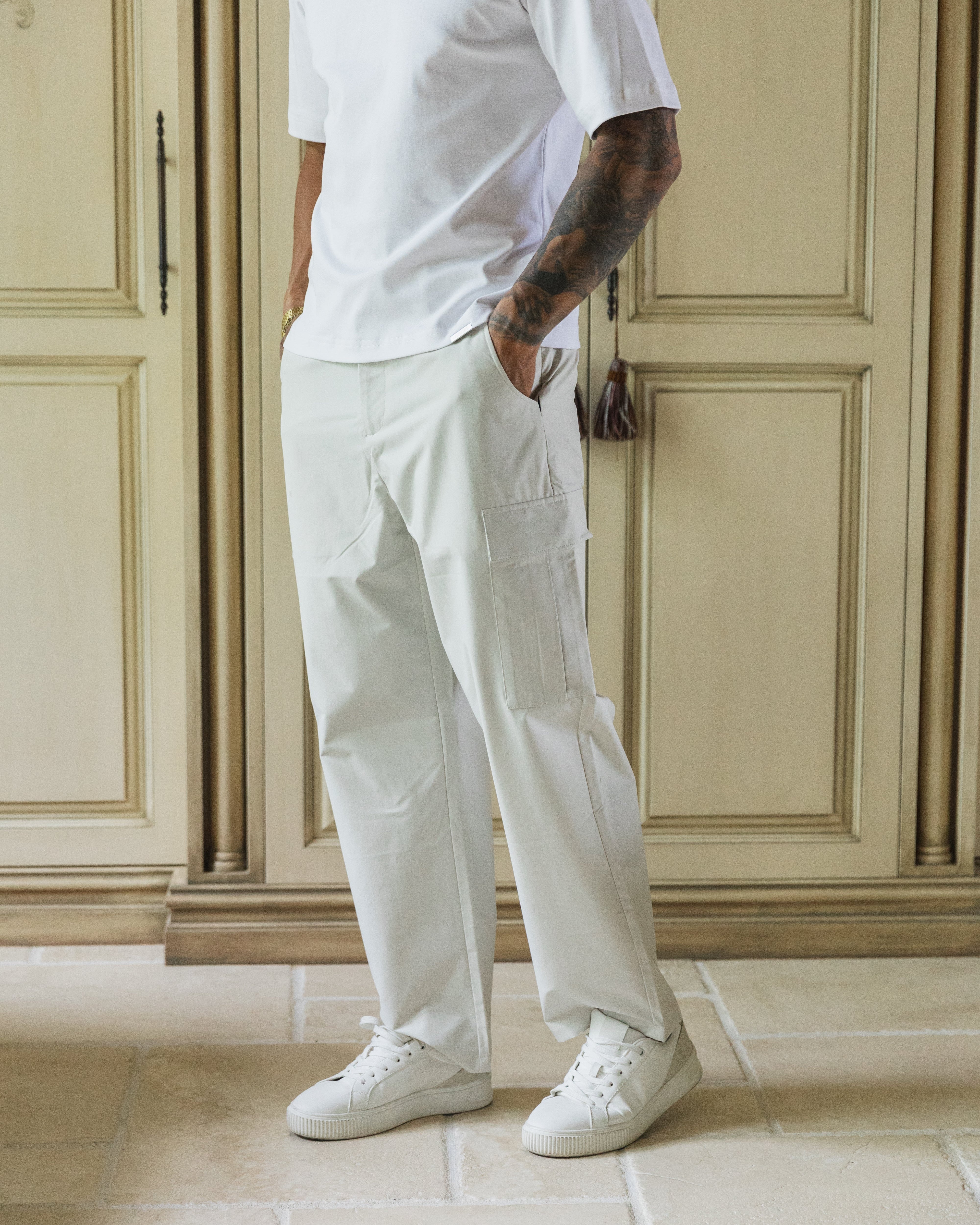 Cream Wide Fit Cargo Pant