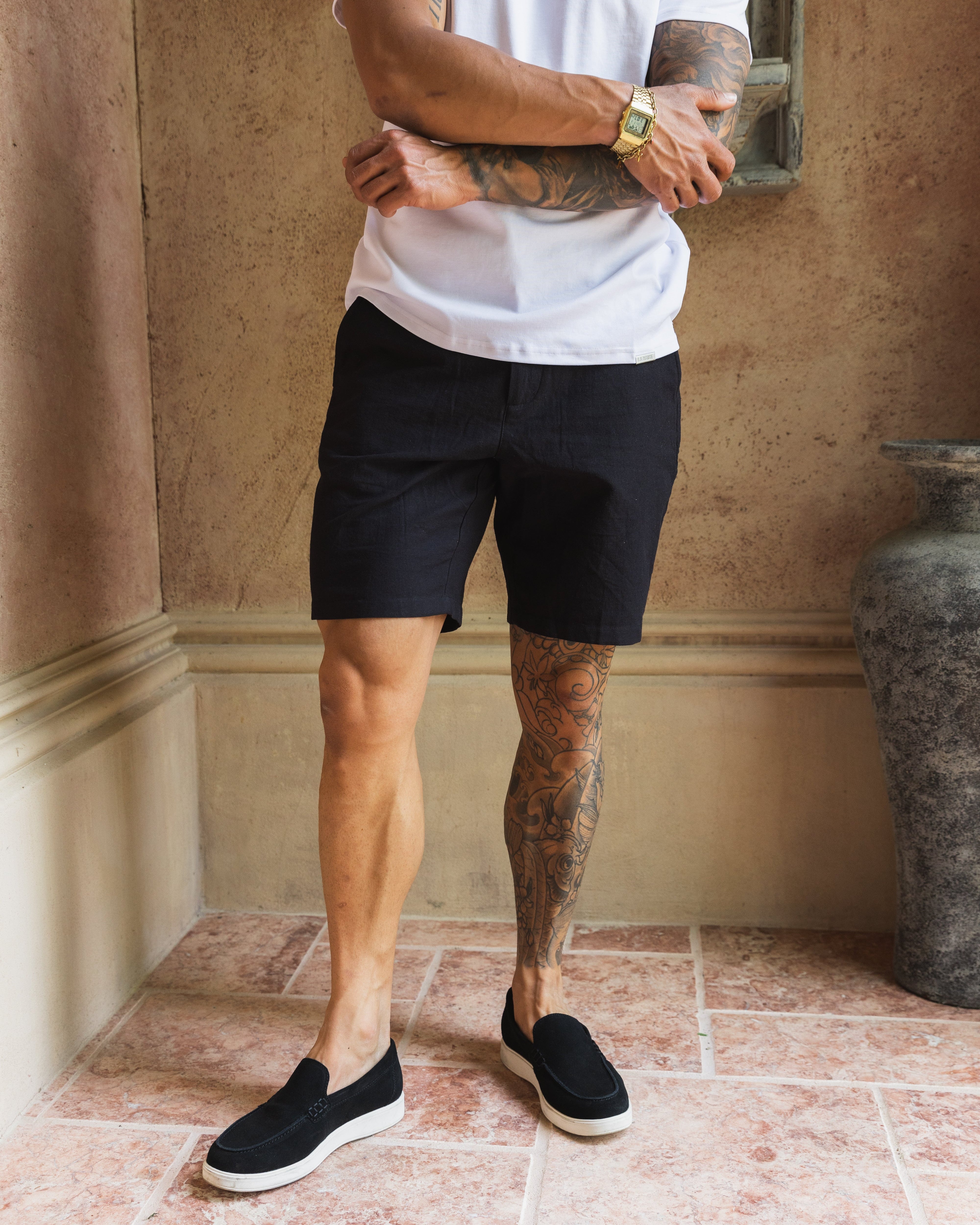 Black Linen Shorts