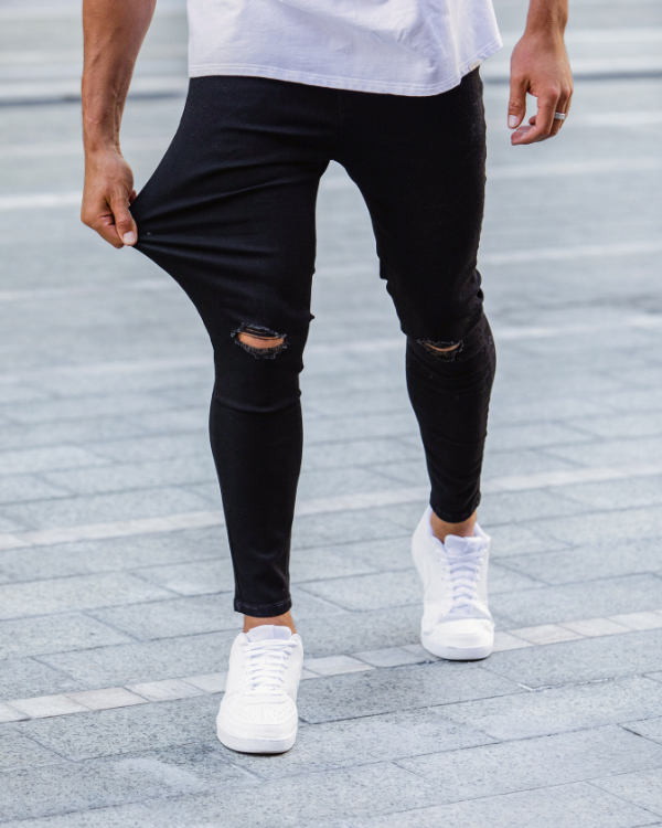 Black Destroyed Knee Skinny Fit Jeans