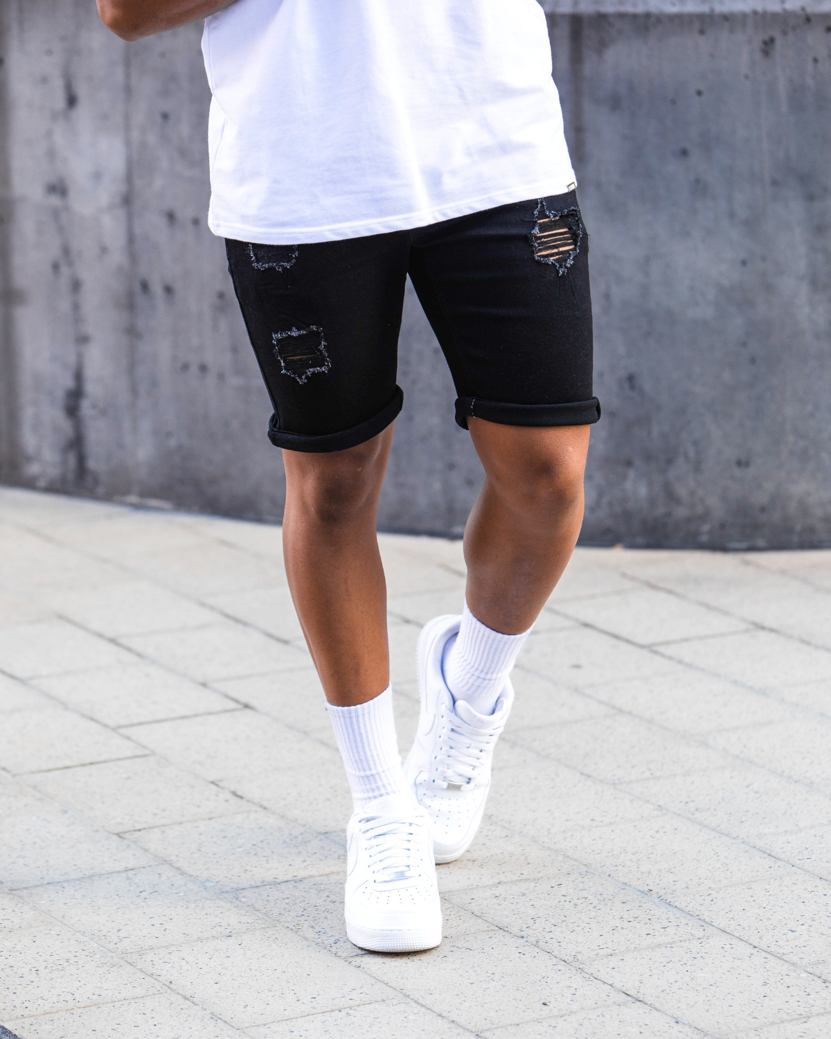 Black Ripped Denim Shorts
