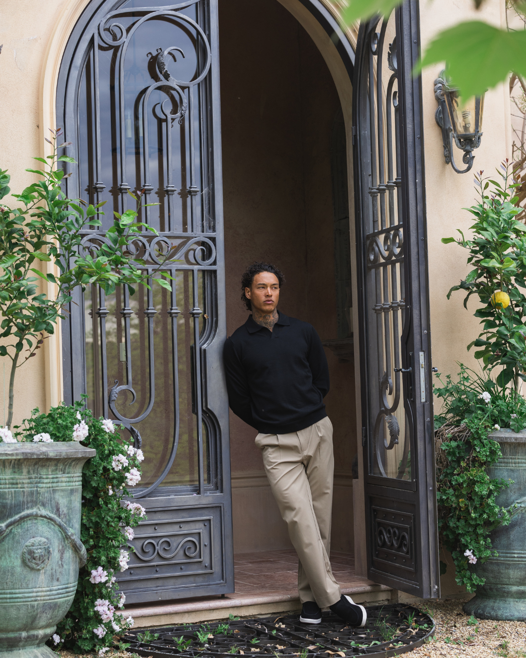 Black Oxford Long Sleeve Polo