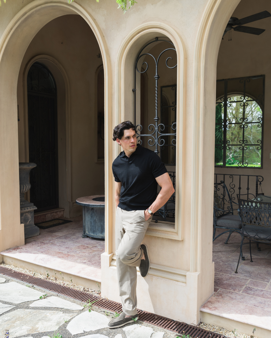 Black Oxford Short Sleeve Polo