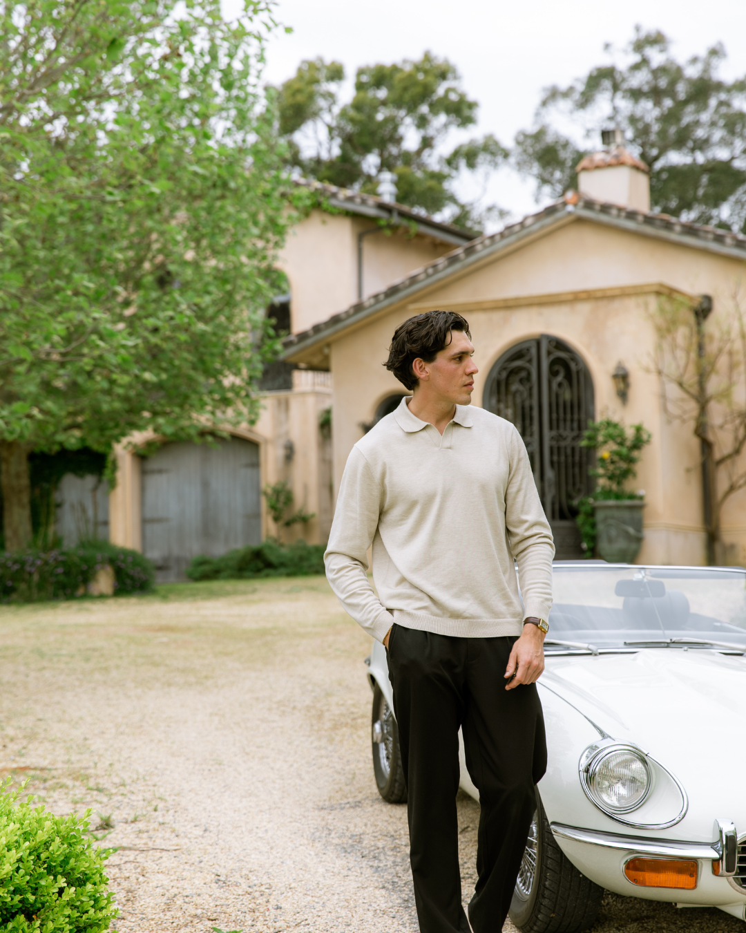 Sand Oxford Long Sleeve Polo