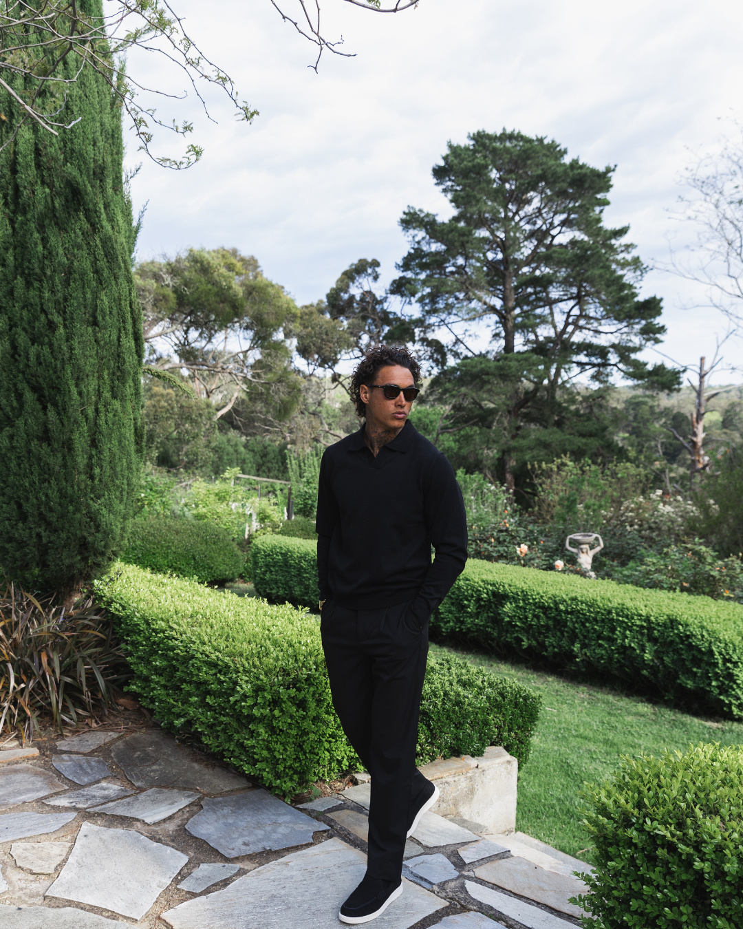 Black Oxford Long Sleeve Polo