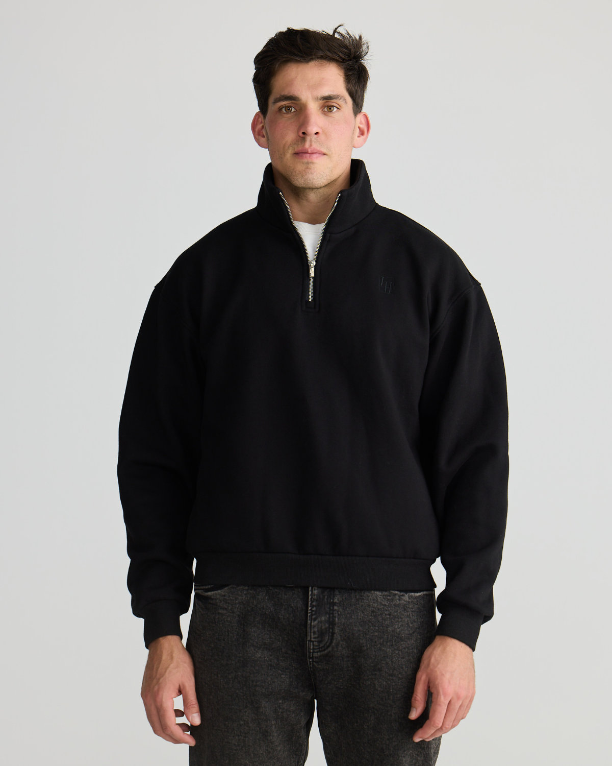 Black Quarter Zip Men's Jumper La Haute