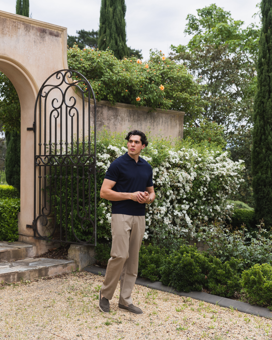 Navy Oxford Short Sleeve Polo