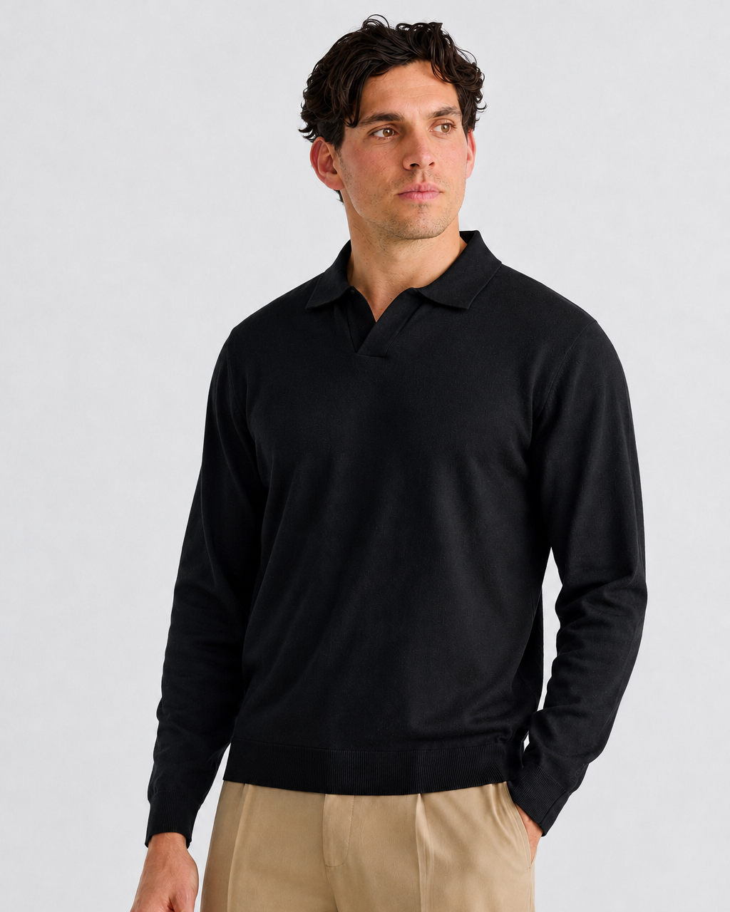 Black Oxford Long Sleeve Polo