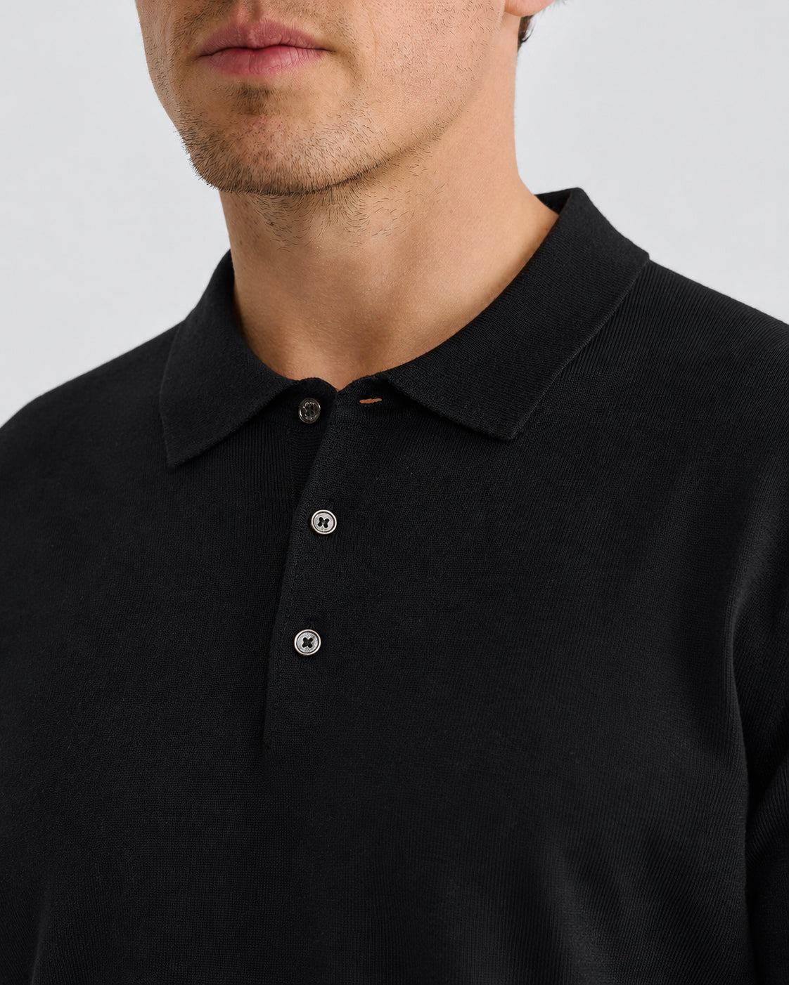 Black Button Up Long Sleeve Polo