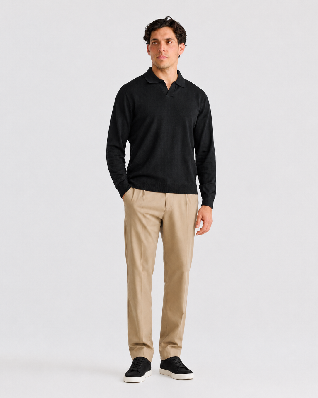 Black Oxford Long Sleeve Polo