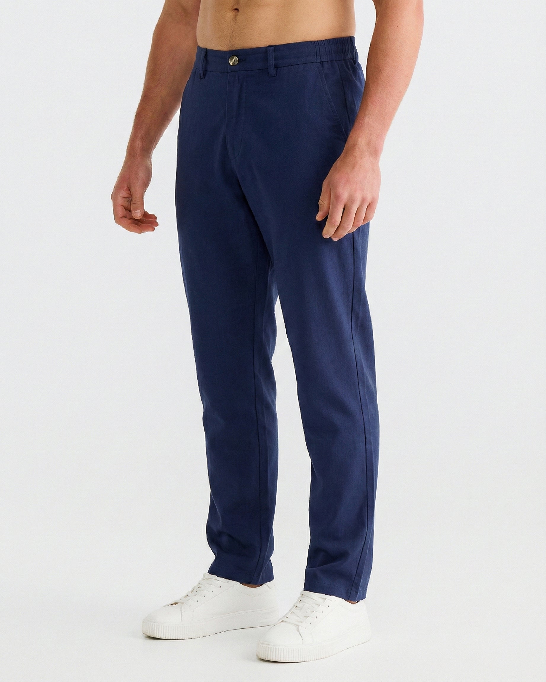 Navy Stretch Linen Pants | Men's Linen Pants | La Haute