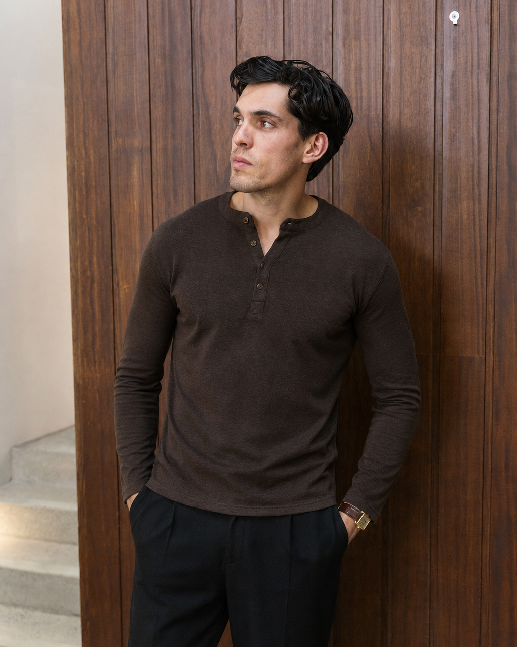 Espresso Long Sleeve Henley