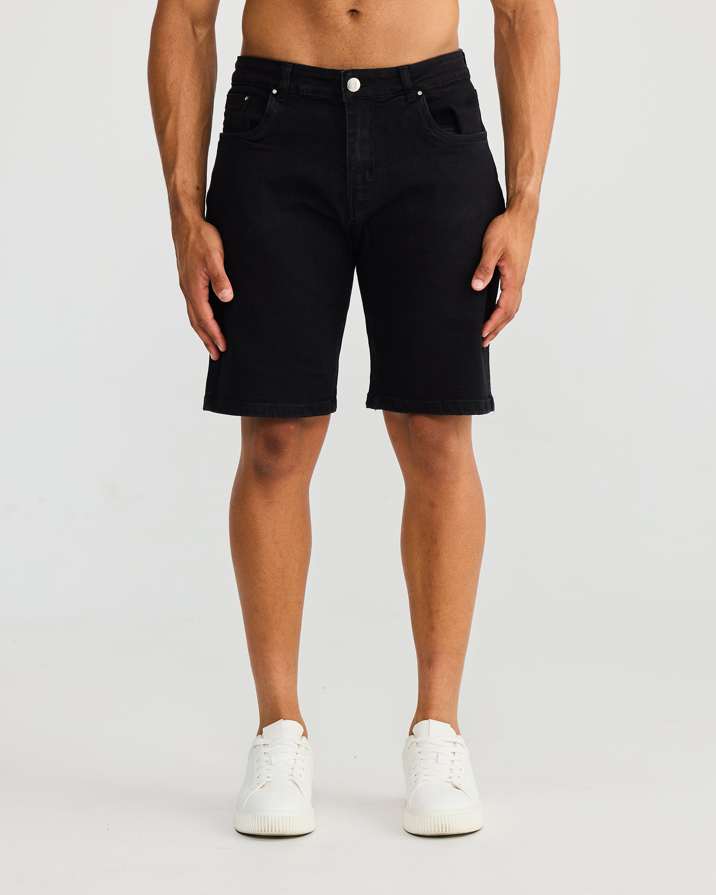 Black Slim Fit Denim Short