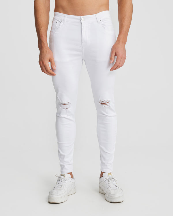 White Destroyed Knee Jeans
