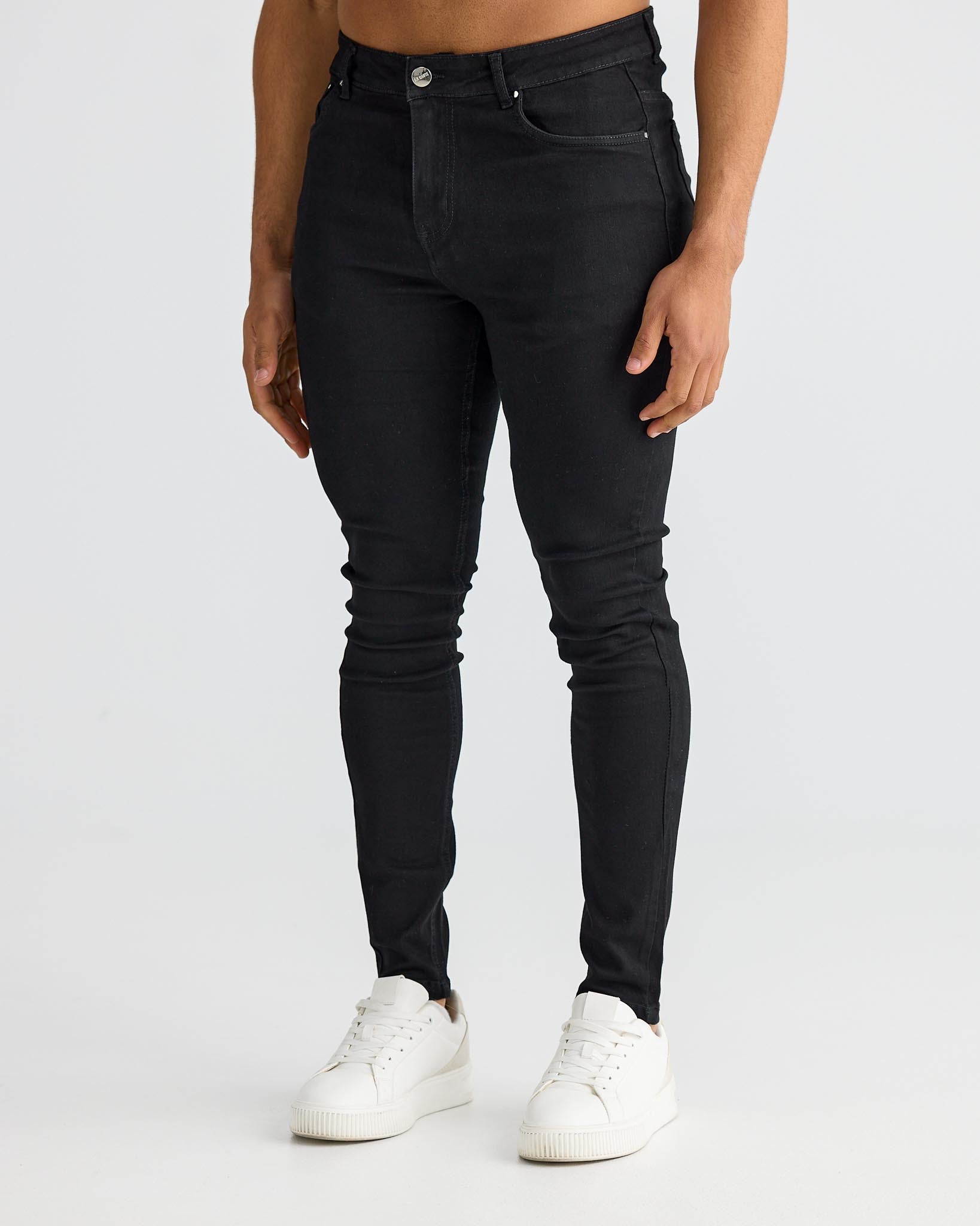 Super Skinny Fit Mens Black Skinny Jeans Stretch Spray On Black