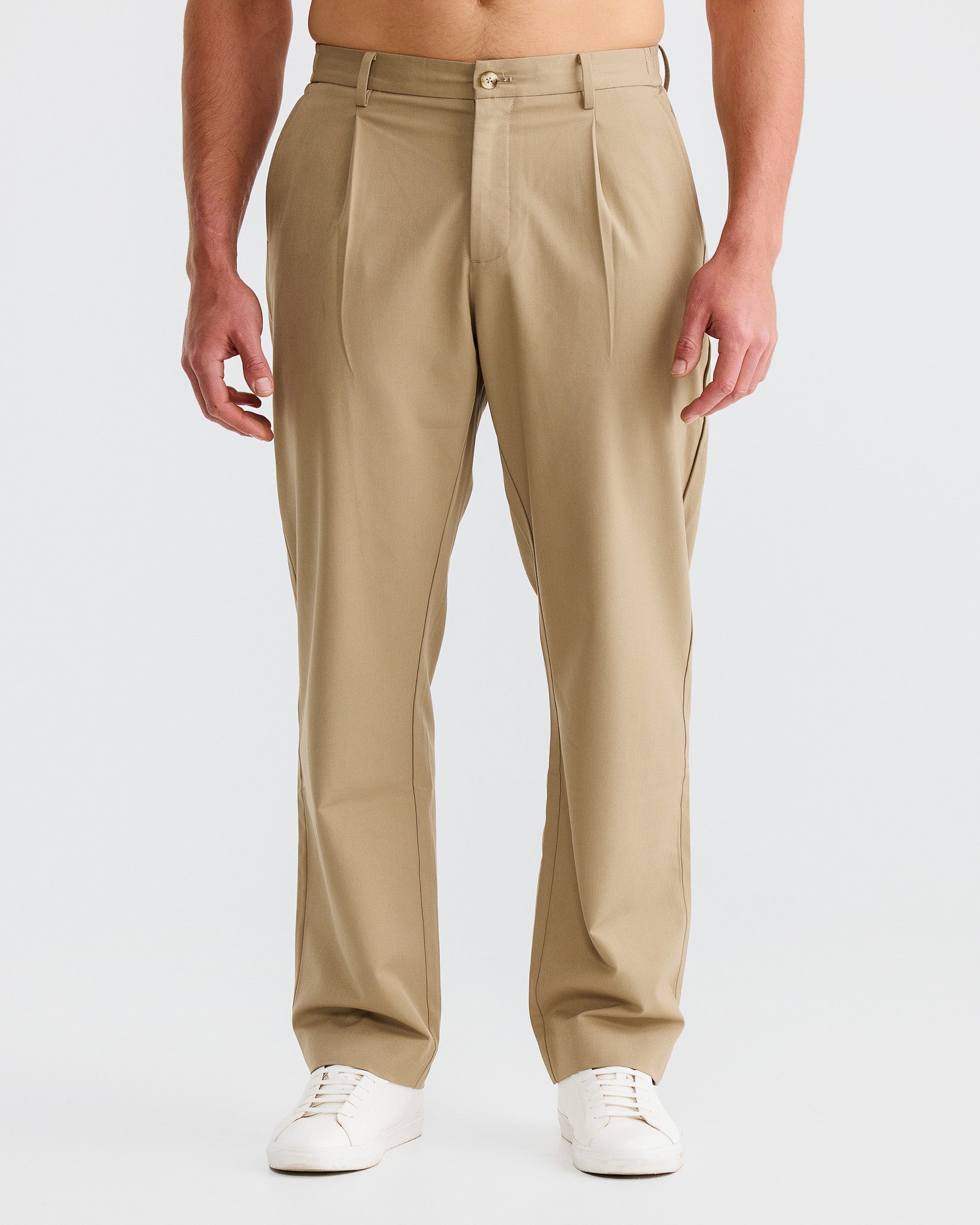 Tan Wide Pleat Pant