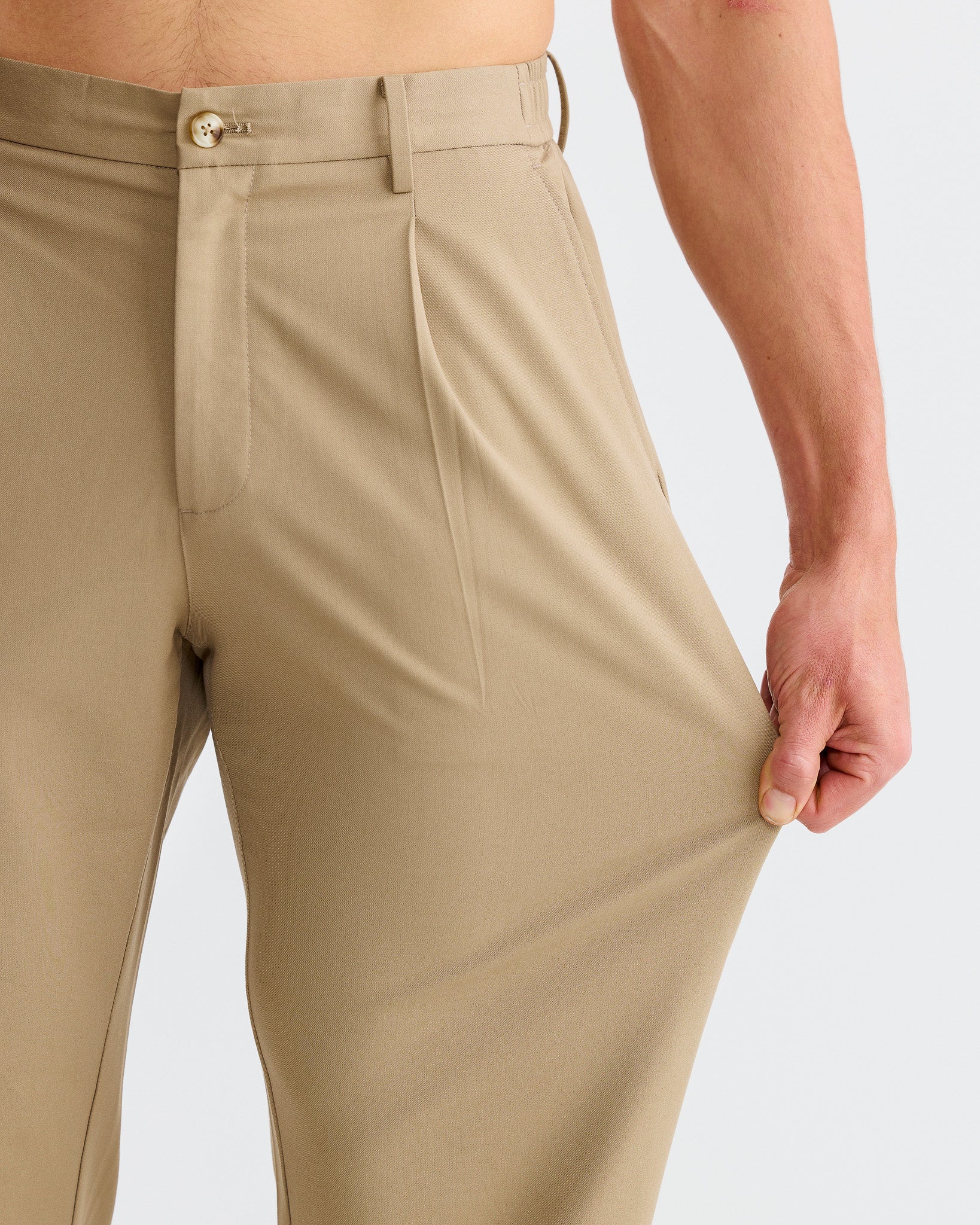 Tan Wide Pleat Pant