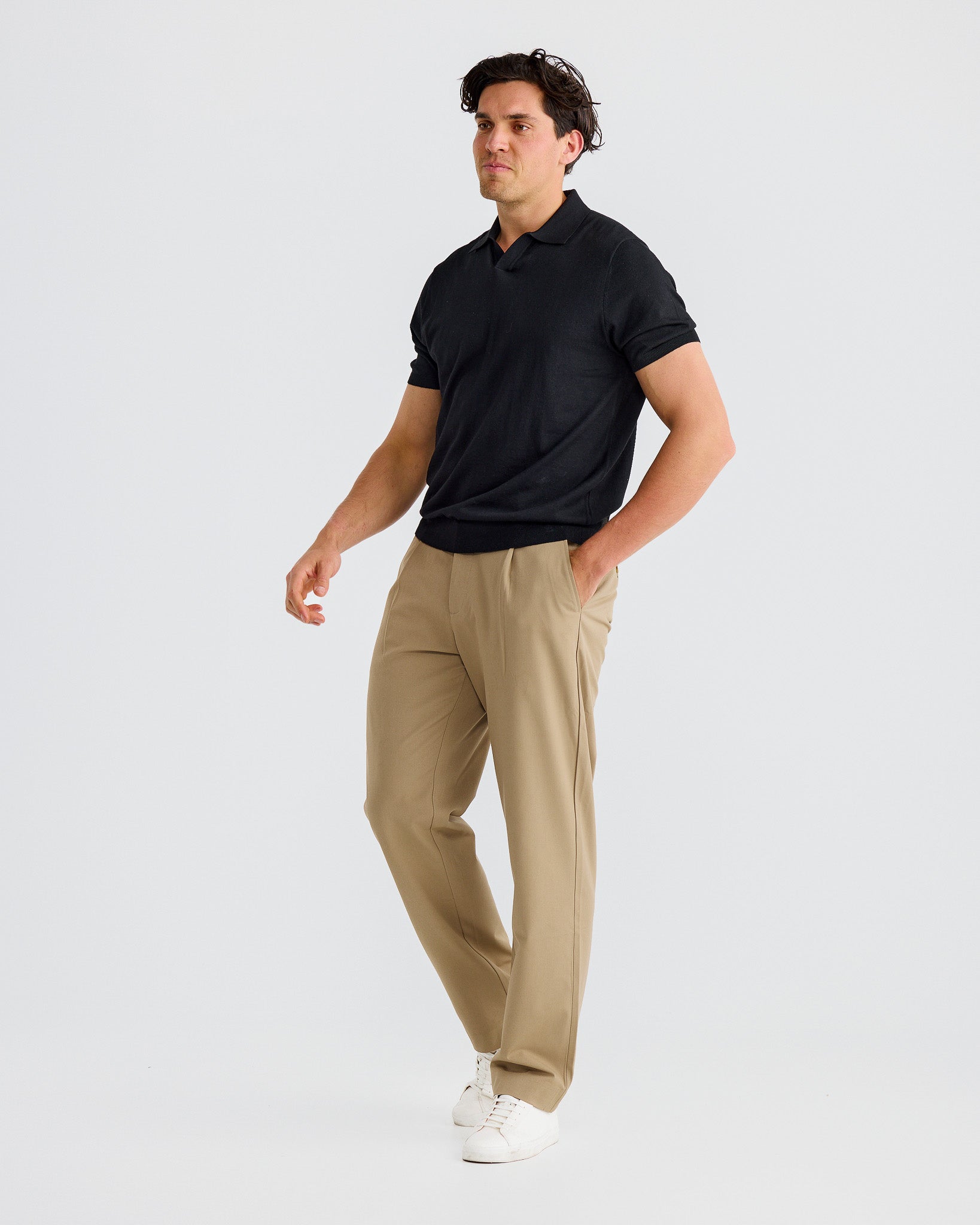 Tan Wide Pleat Pant