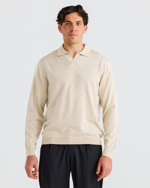 Sand Oxford Long Sleeve Polo