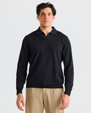 Black Oxford Long Sleeve Polo