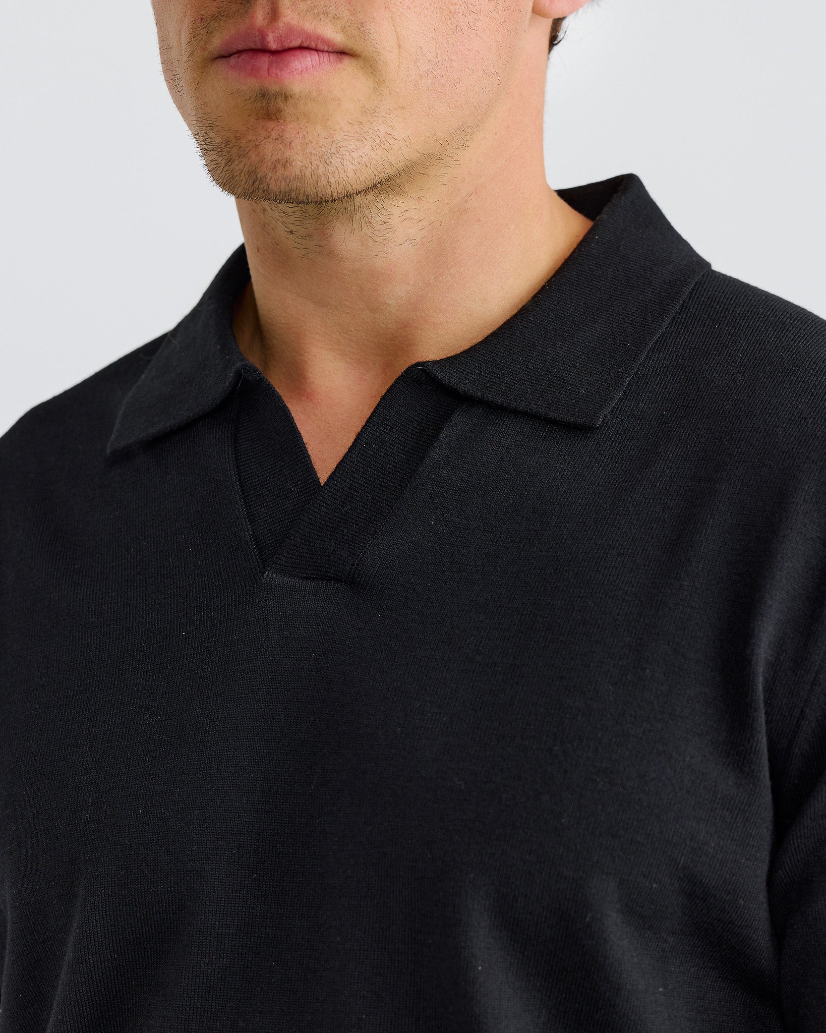 Black Oxford Long Sleeve Polo