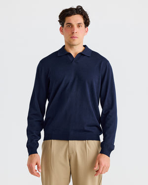 Navy Oxford Long Sleeve Polo