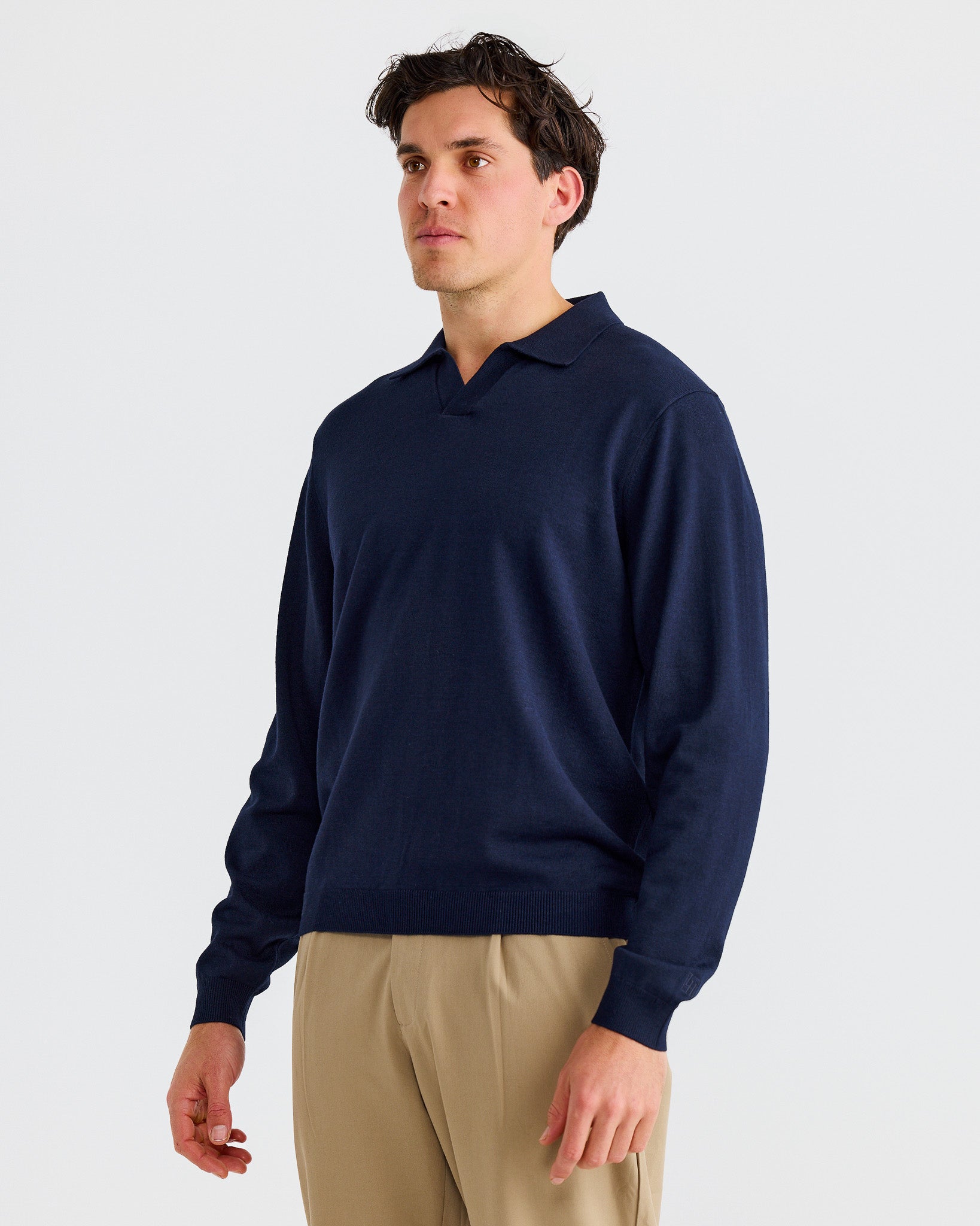 Navy Oxford Long Sleeve Polo