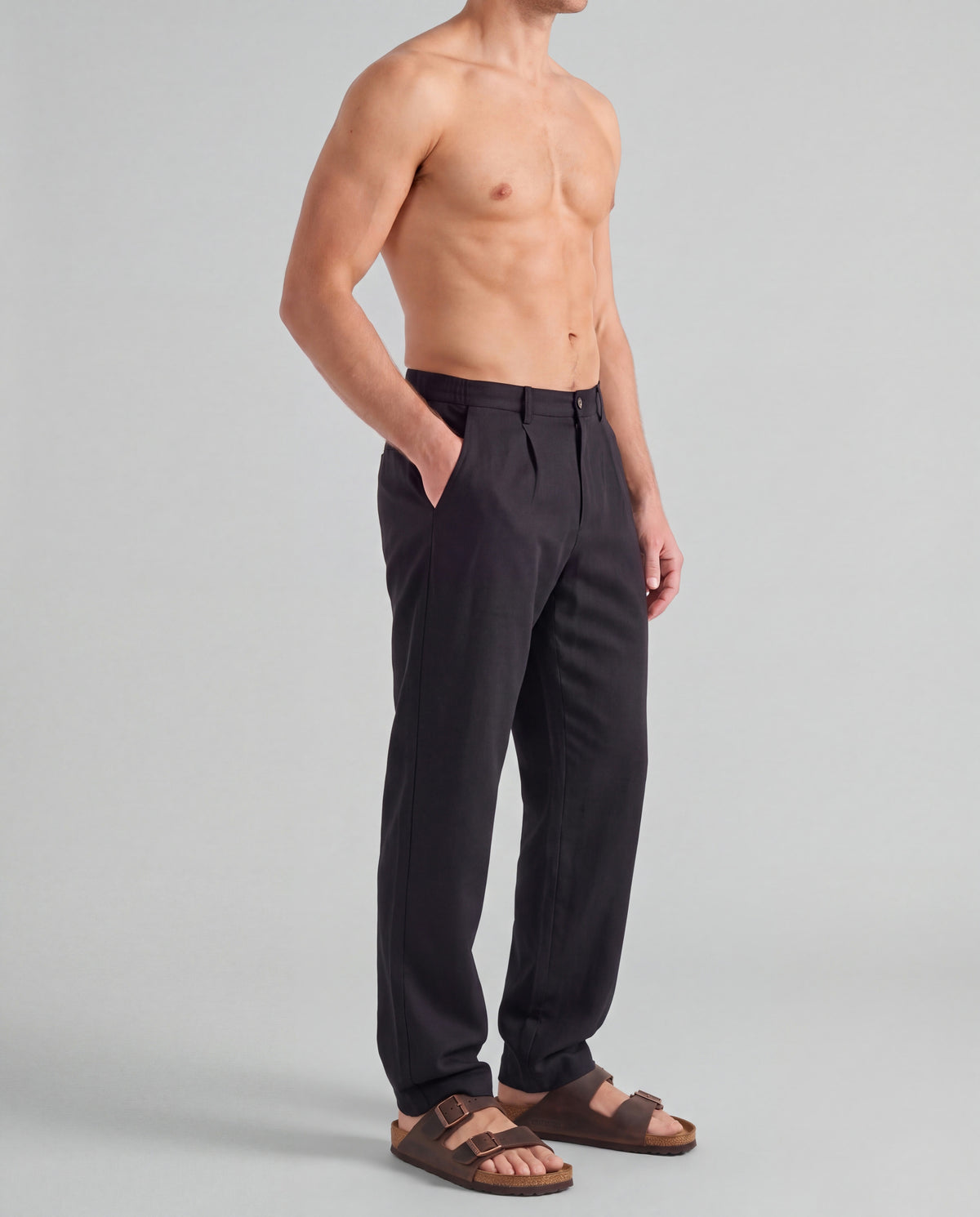Black Wide Pleat Linen Pant