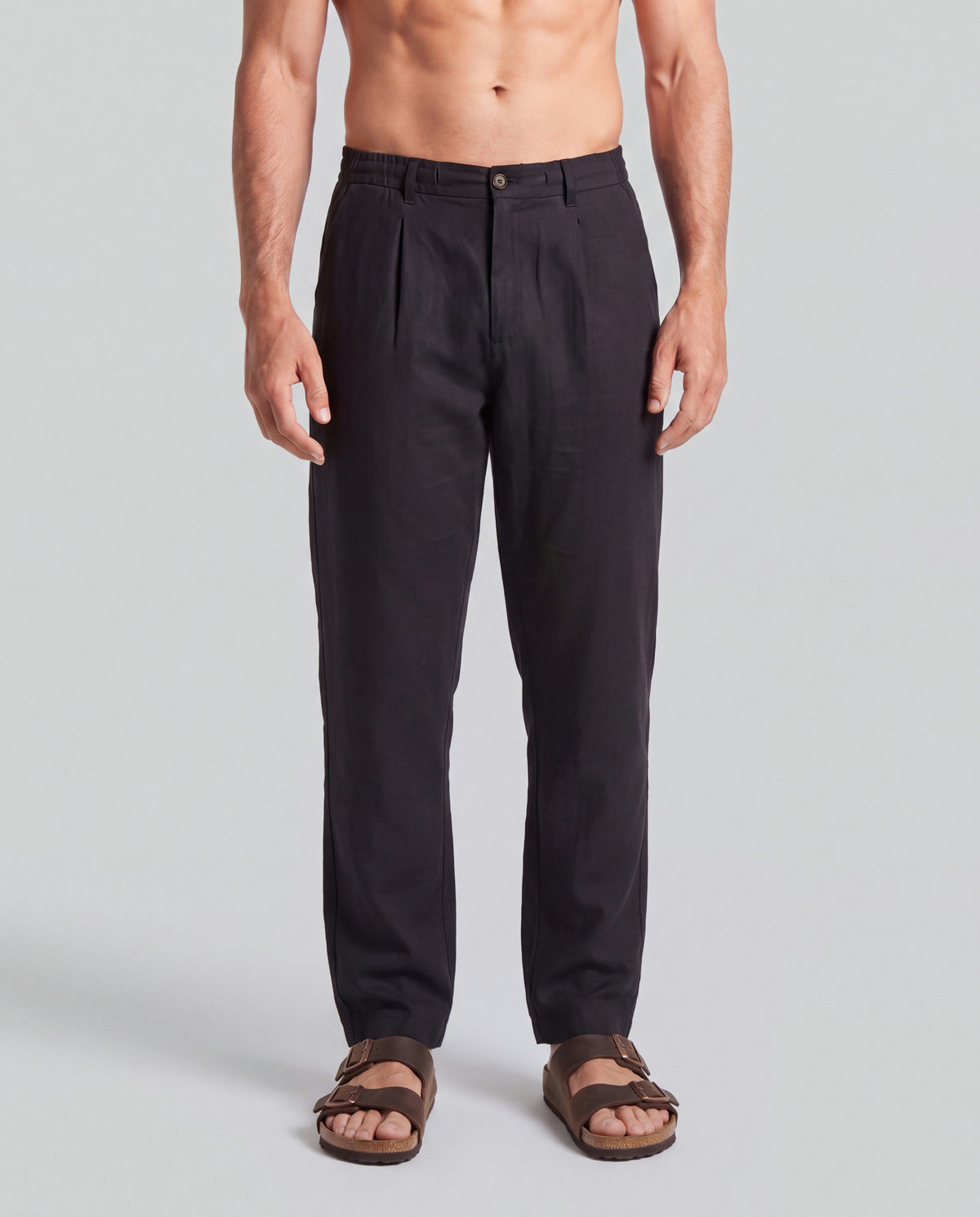 Black Wide Pleat Linen Pant