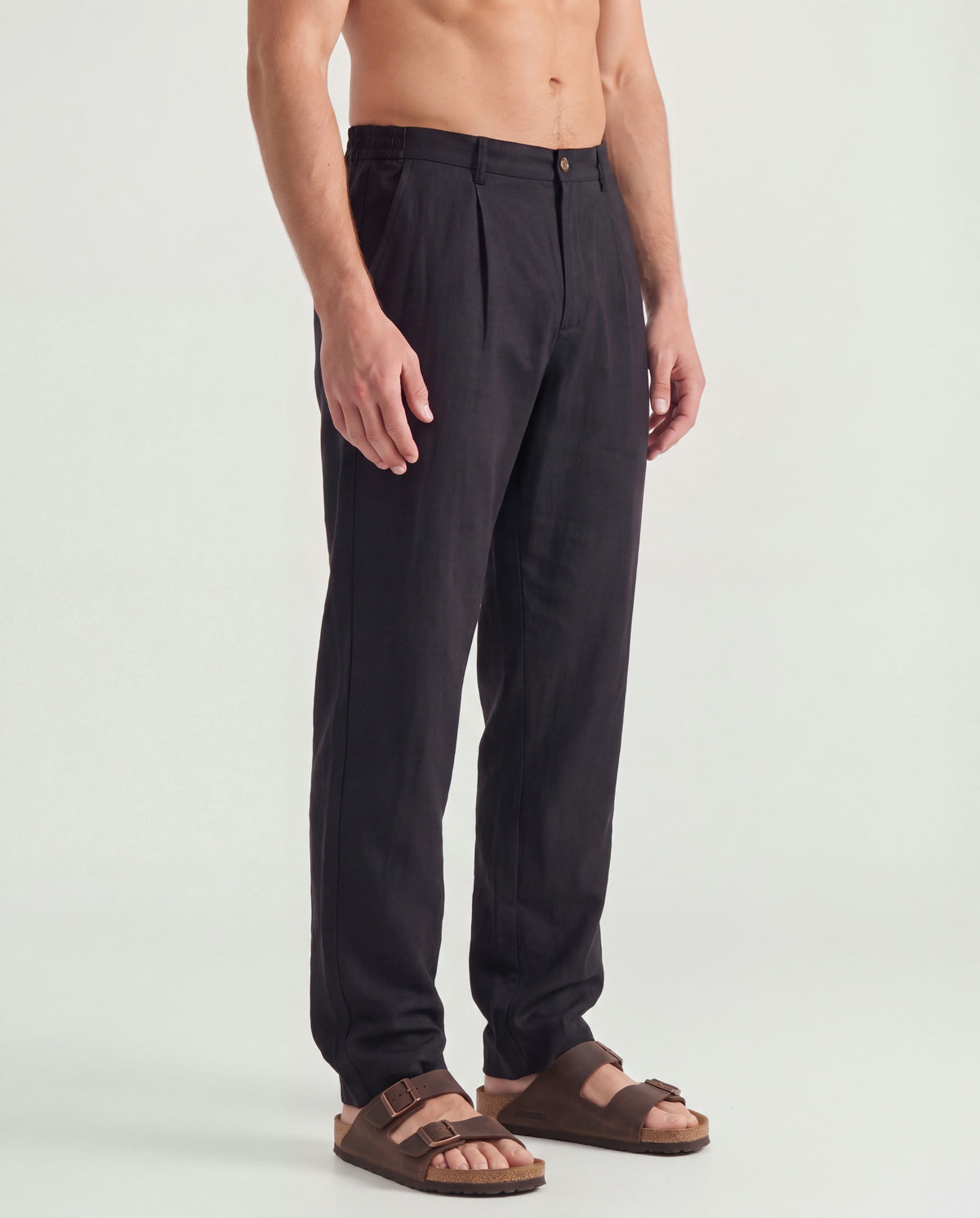 Black Wide Pleat Linen Pant