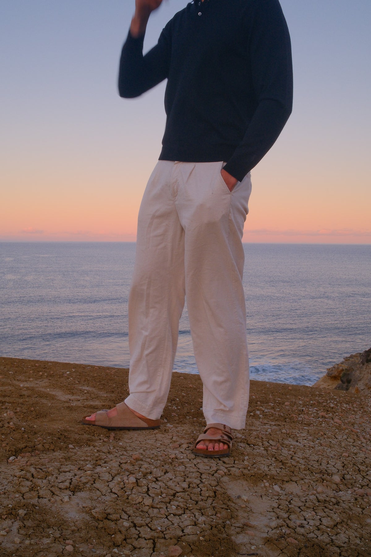 Sand Wide Pleat Linen Pant