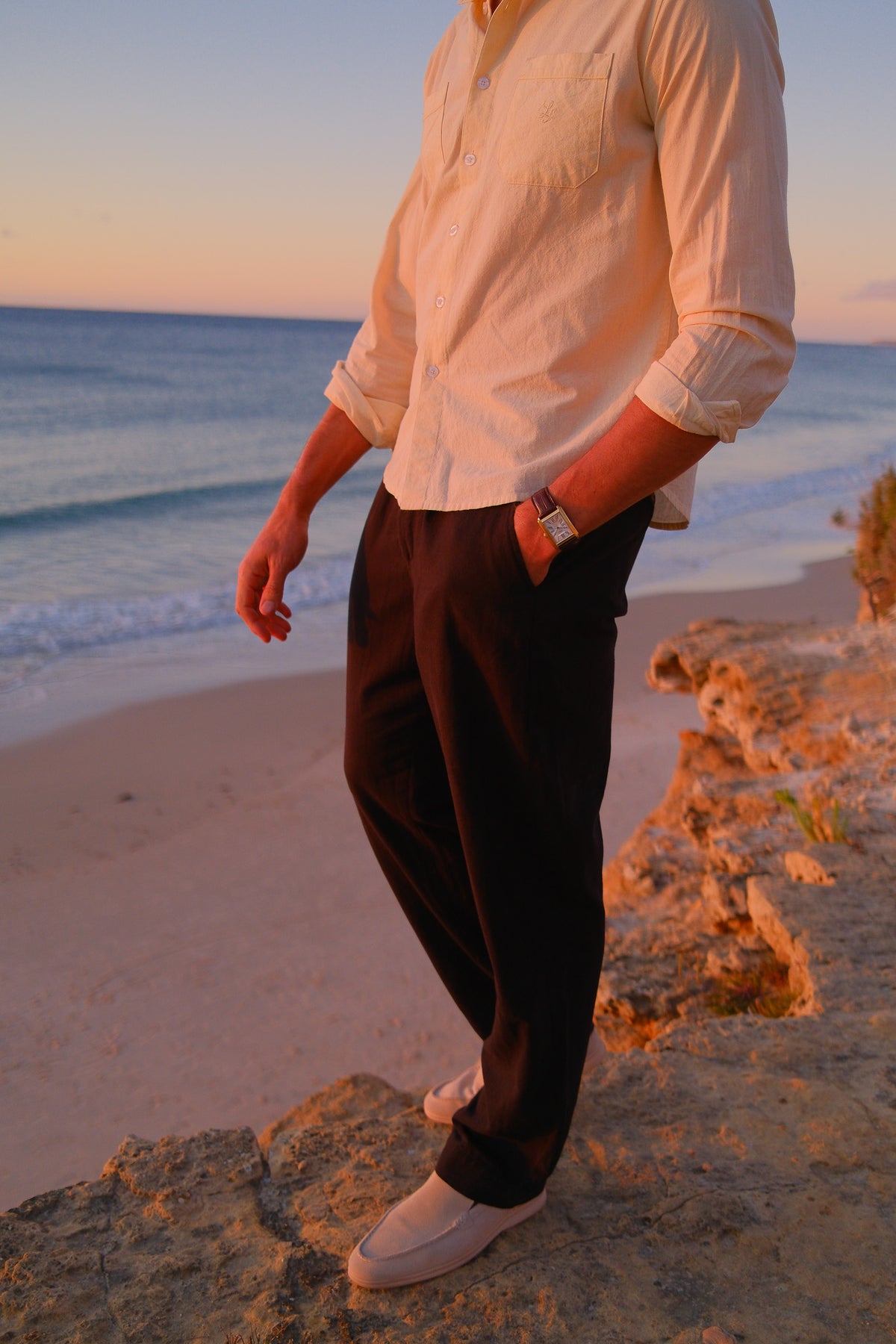 Black Wide Pleat Linen Pant