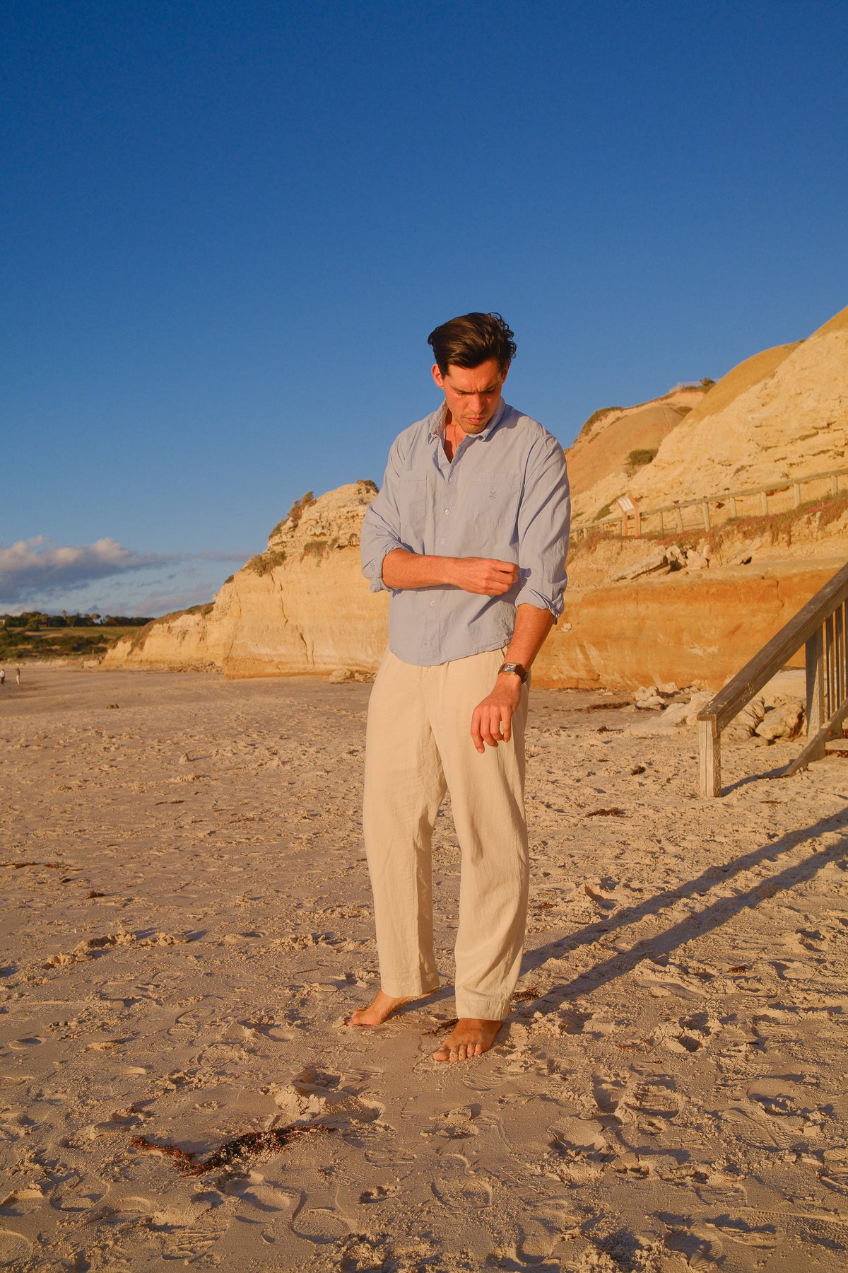 Sand Wide Pleat Linen Pant