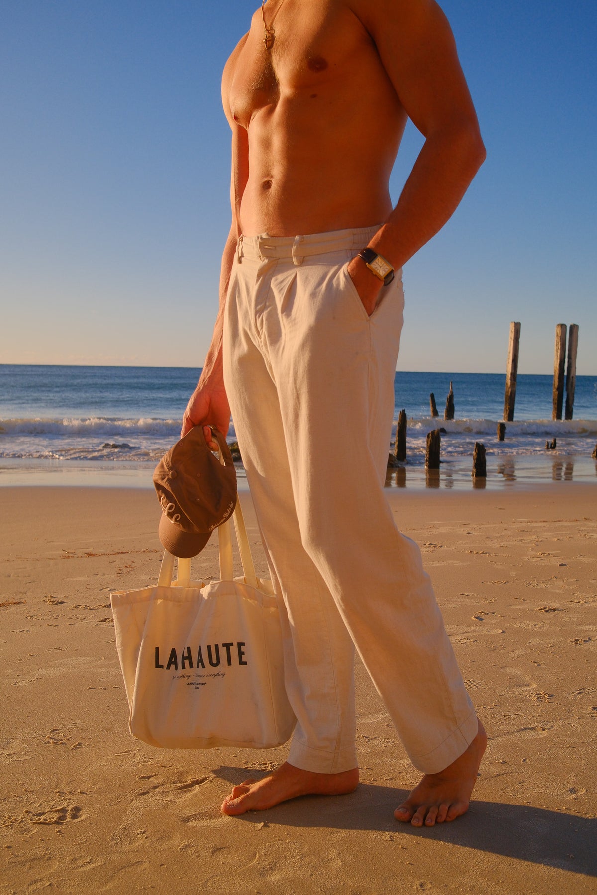 Sand Wide Pleat Linen Pant