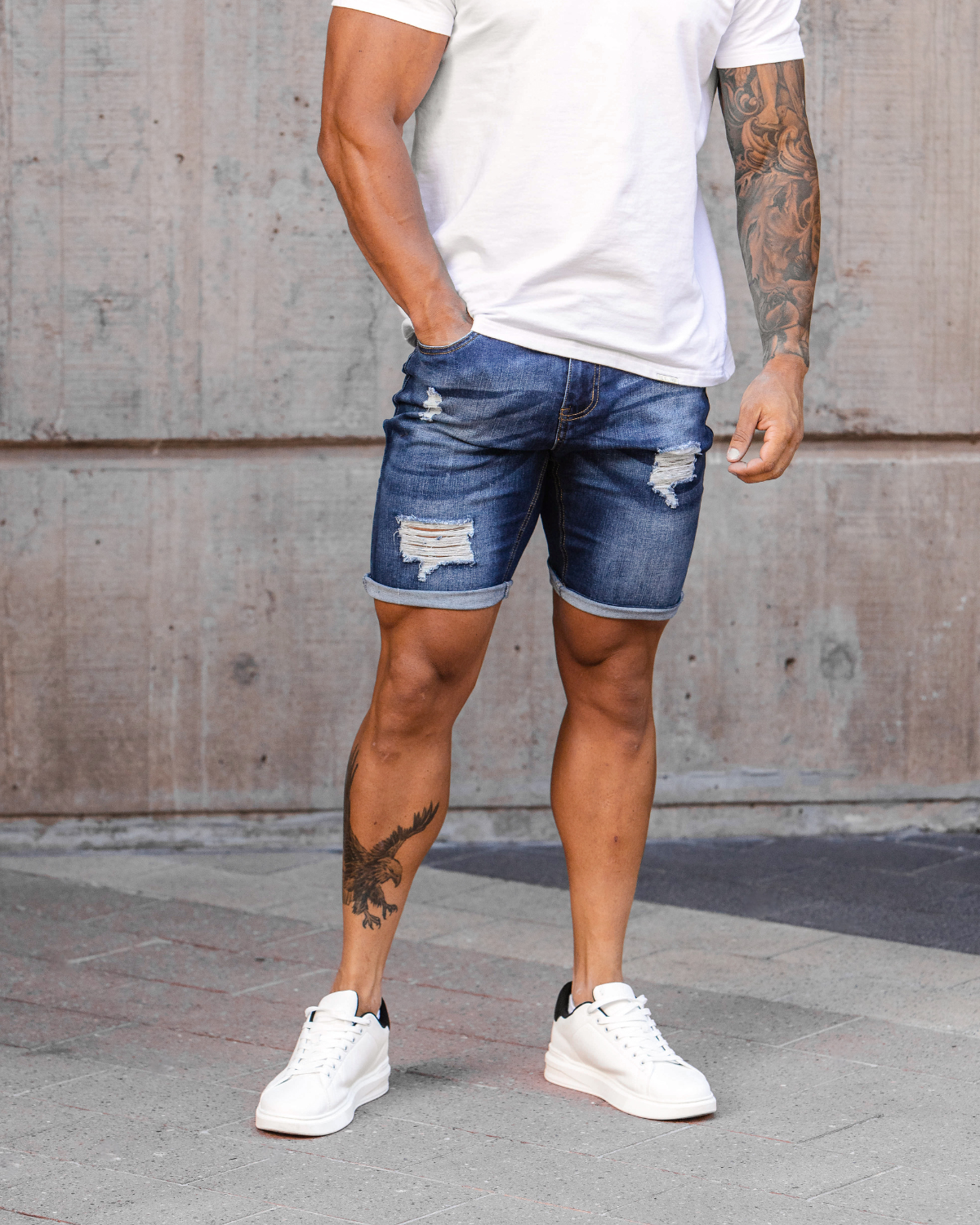 Dark Blue Ripped Denim Shorts