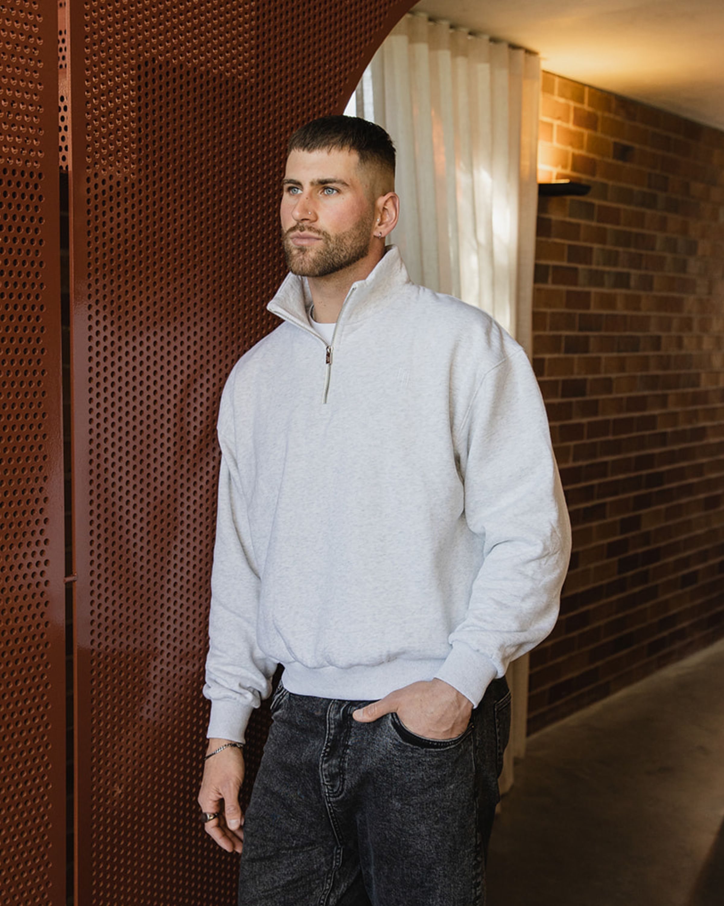 Marl Grey Quarter Zip Jumper