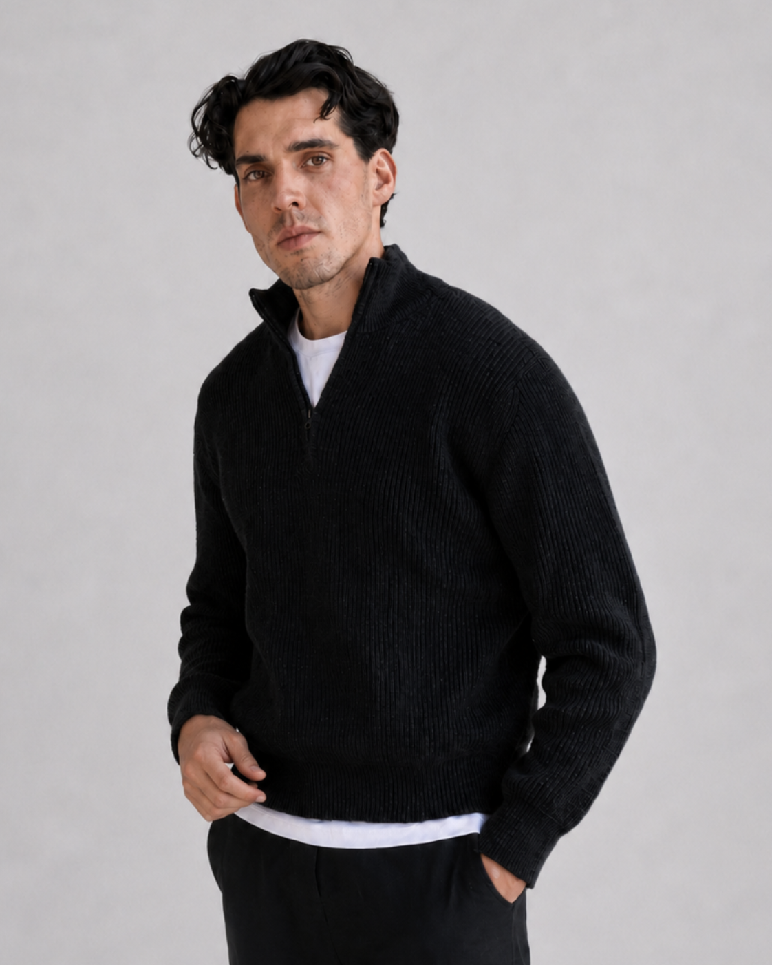 Black Quarter Zip Knit