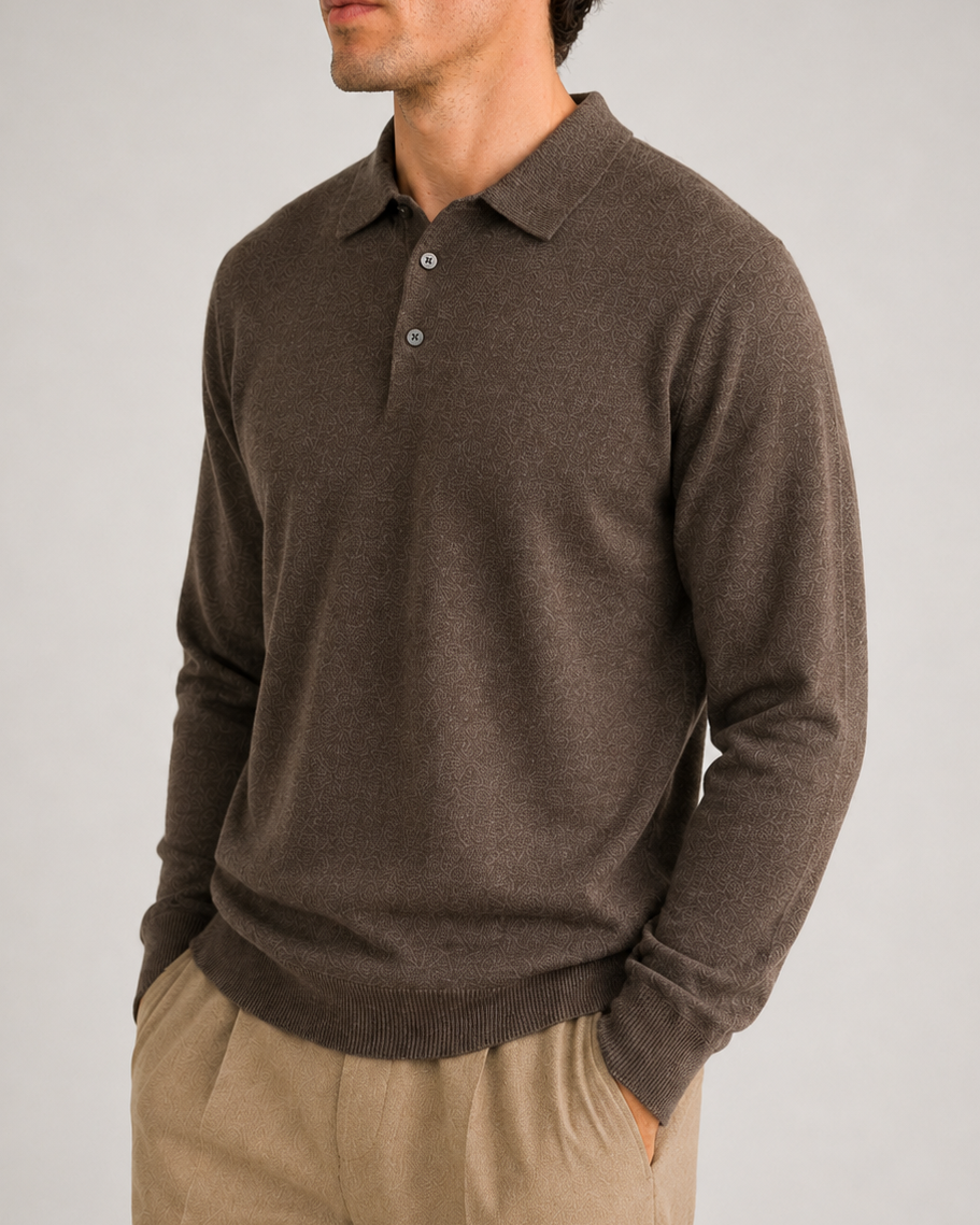 Chocolate Button Up Long Sleeve Polo