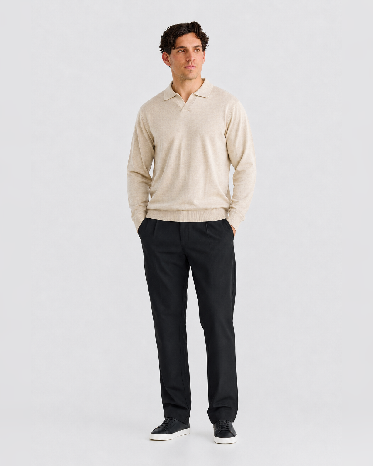 Oatmeal Oxford Long Sleeve Polo
