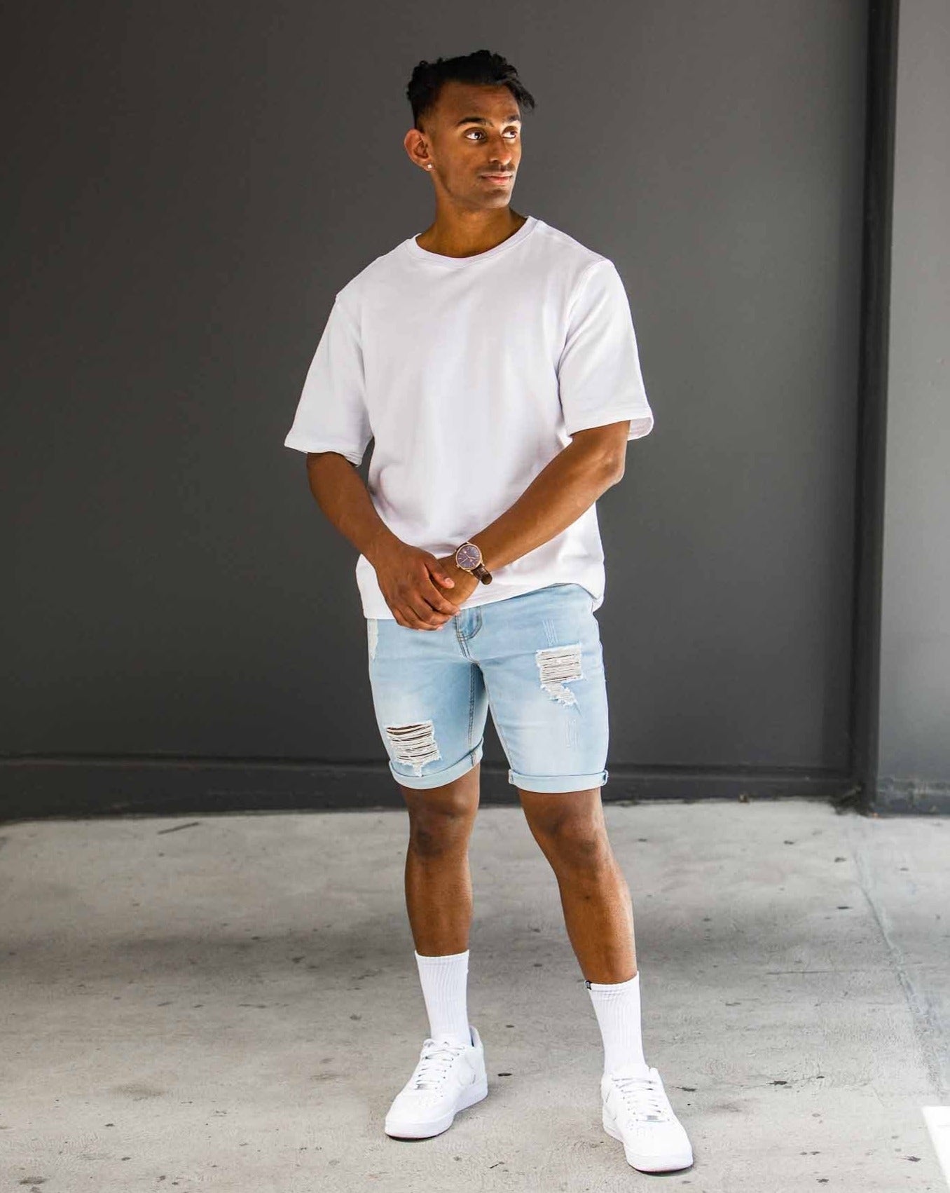 Light Blue Ripped Denim Shorts
